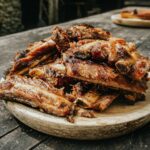 grilled ribs on brown wooden tray